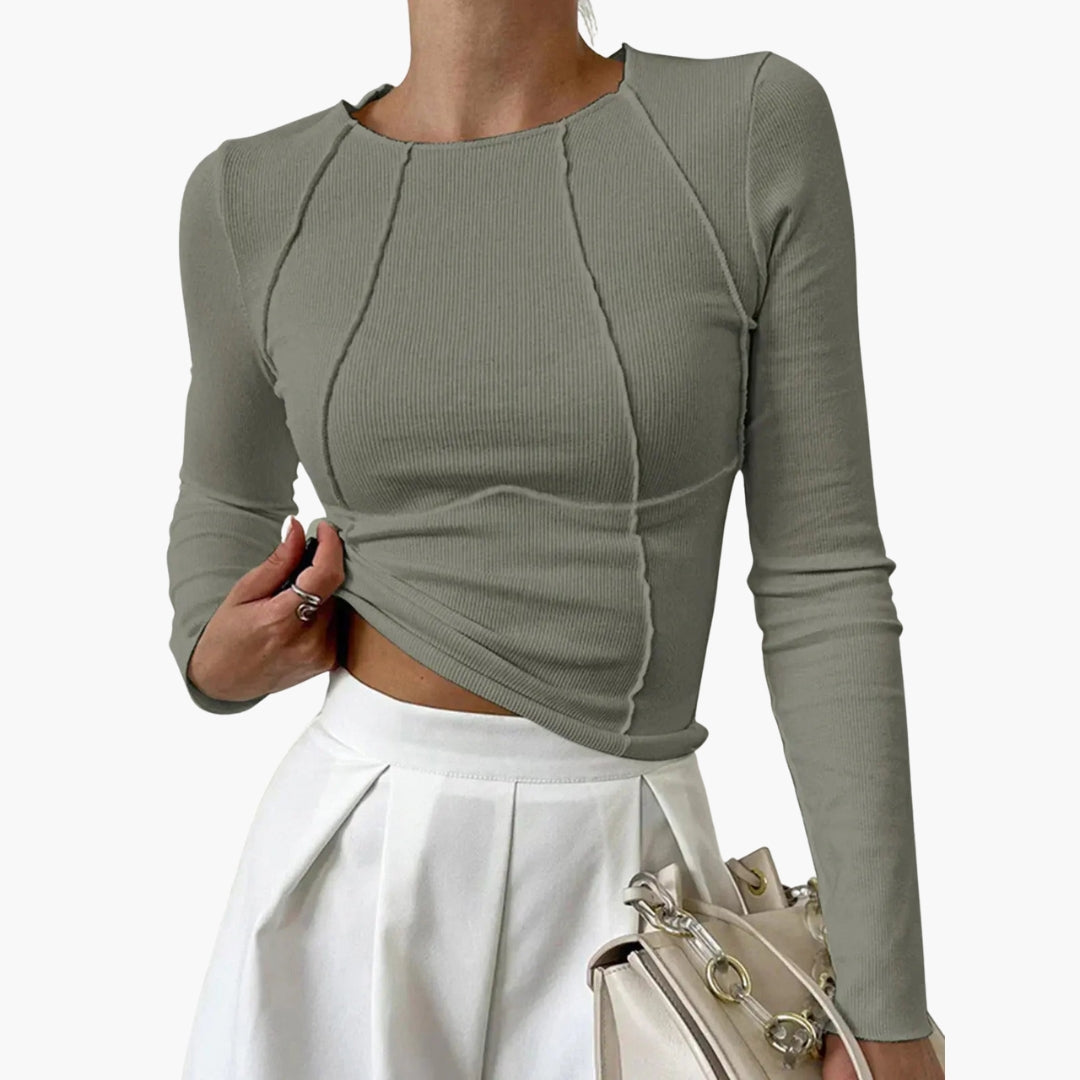 Womens Fitted Long Sleeve Top Stretch Fabric