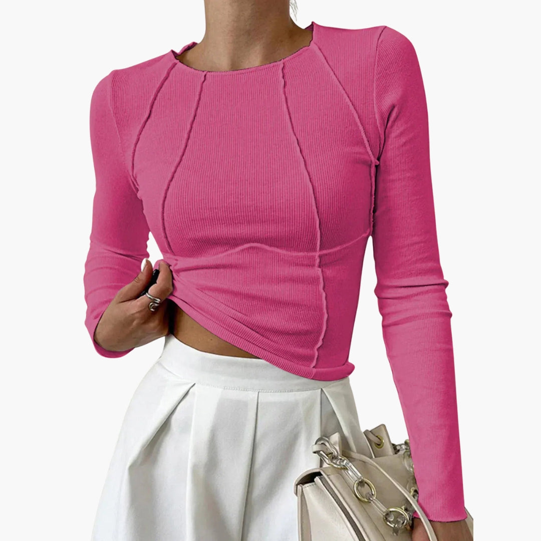 Womens Fitted Long Sleeve Top Stretch Fabric
