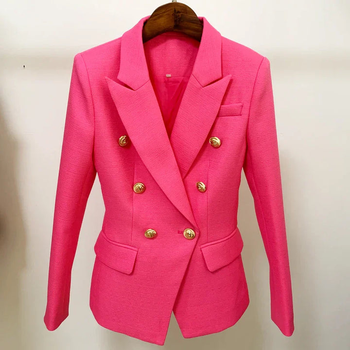 Womens Double-Breasted Jacket with Metal Buttons Tailored Fit
