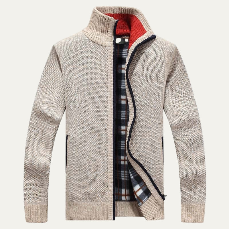 Mens Ribbed Zip Cardigan Sweater Funnel Collar - BritishMode