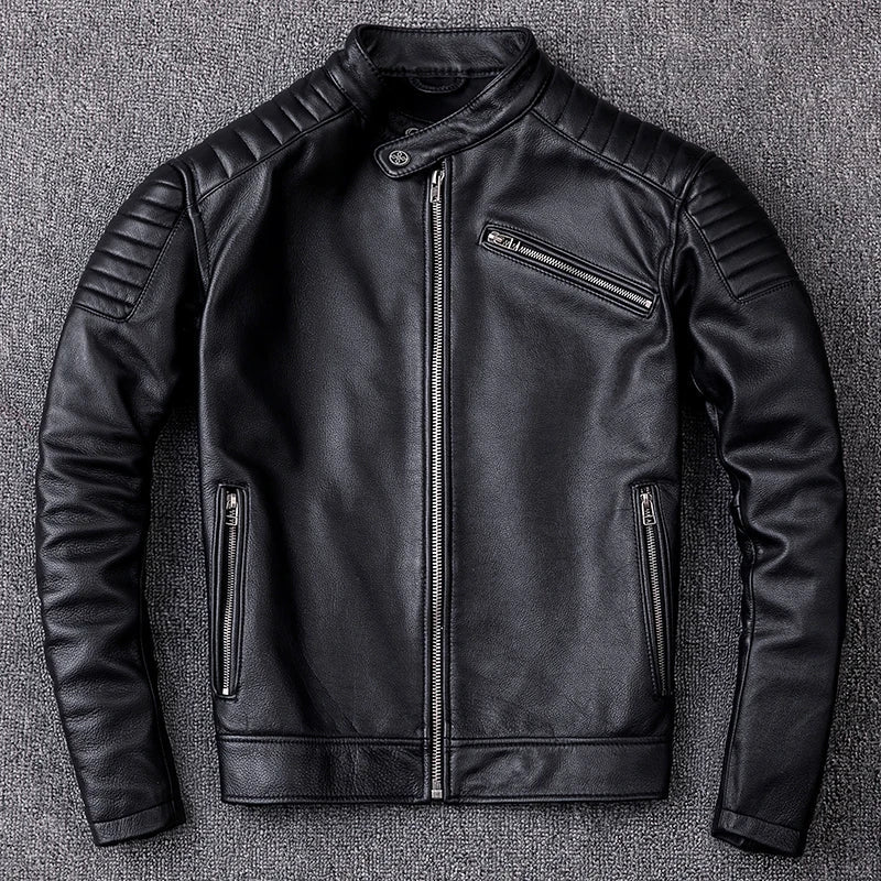 Mens Leather Biker Jacket Classic Moto Style - BritishMode