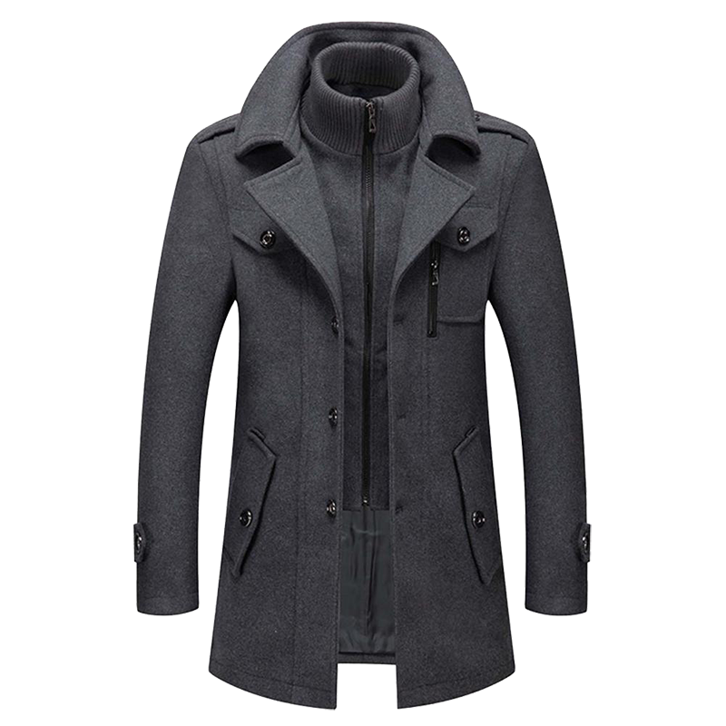 Mens Winter Coat Elegant Wool Blend Classic Fit