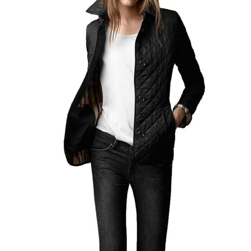 Womens Plaid Jacket with Lapel Collar Stylish Fit