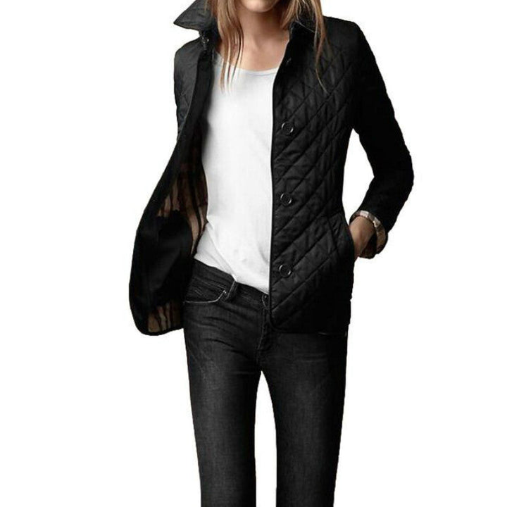 Womens Plaid Jacket with Lapel Collar Stylish Fit