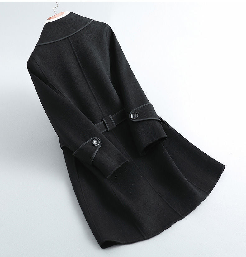 Womens Wool Coat Belted Tailored Wrap Overcoat