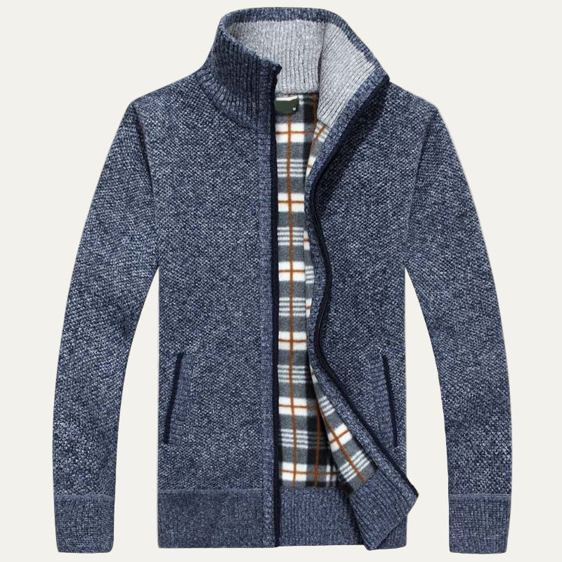Mens Ribbed Zip Cardigan Sweater Funnel Collar