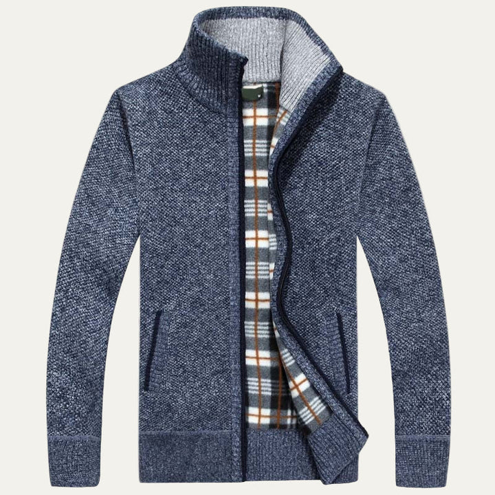Mens Ribbed Zip Cardigan Sweater Funnel Collar