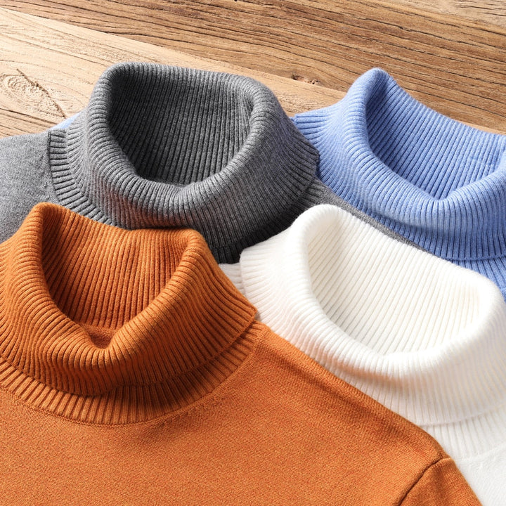Mens Ribbed Turtleneck Knit Sweater Slim Fit