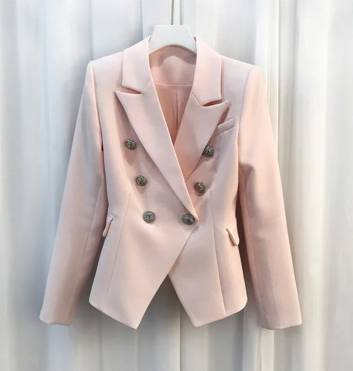 Womens Double-Breasted Jacket with Metal Buttons Tailored Fit