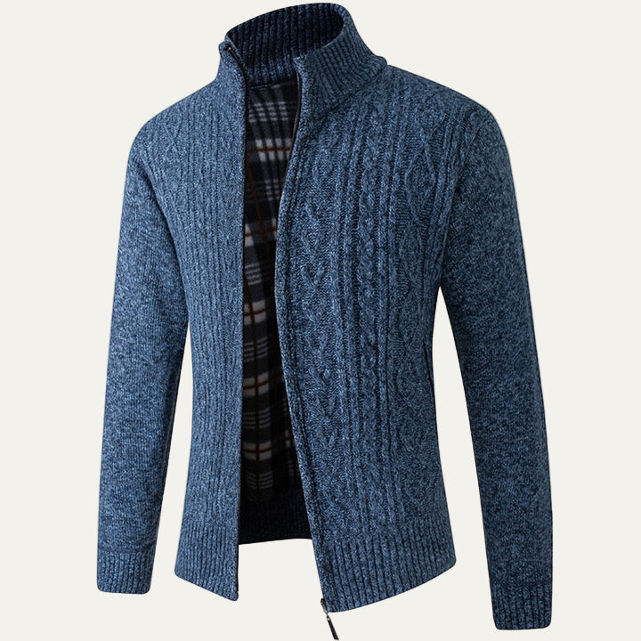 Mens Ribbed Zip Cardigan Sweater Funnel Collar