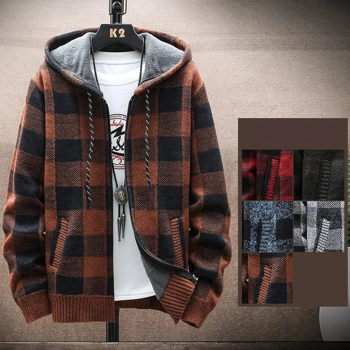 Mens Hooded Winter Jacket Plaid Warm Fit - BritishMode