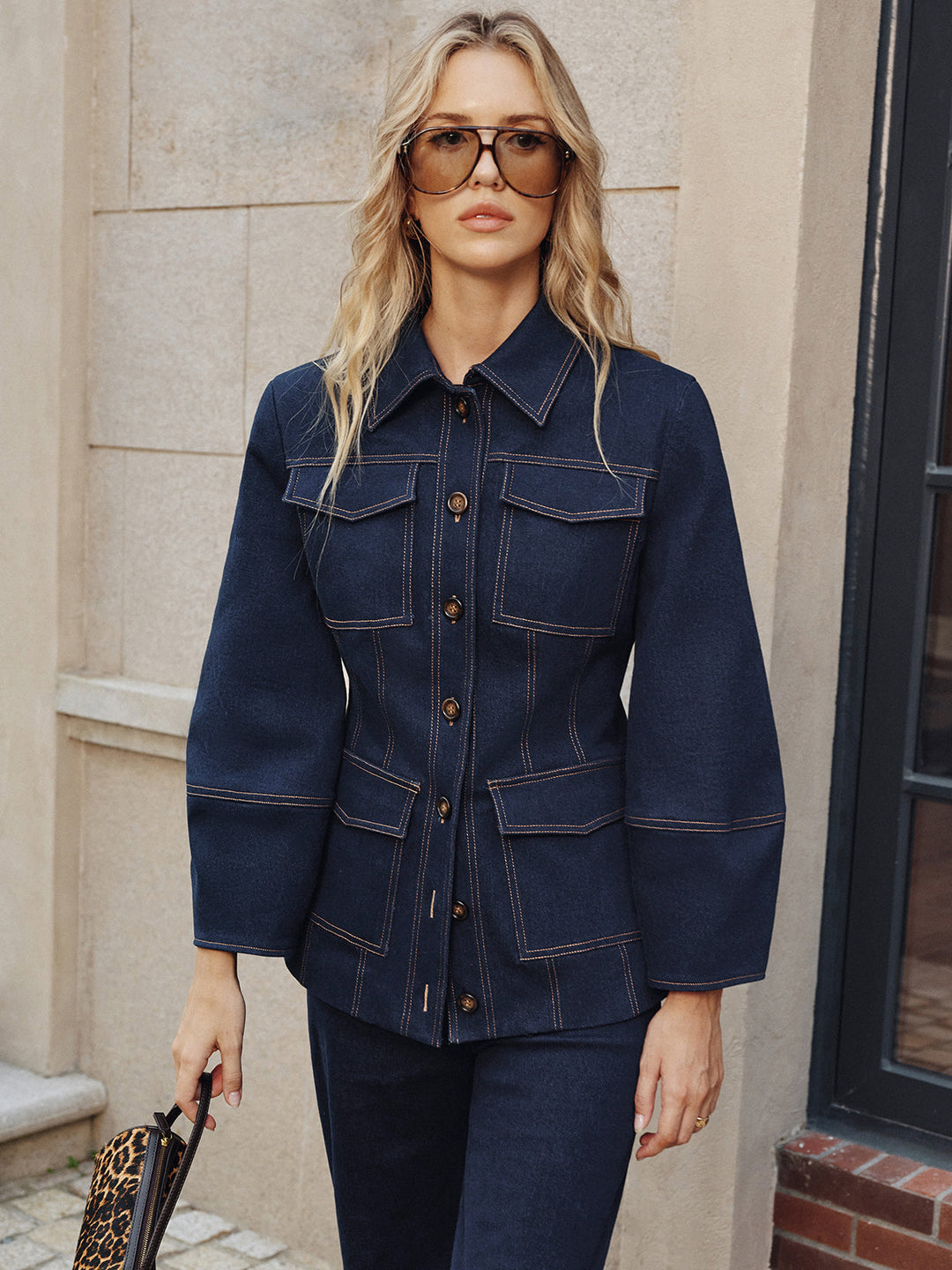 Womens Cropped Denim Jacket Contrast Stitch Trendy Fit - BritishMode