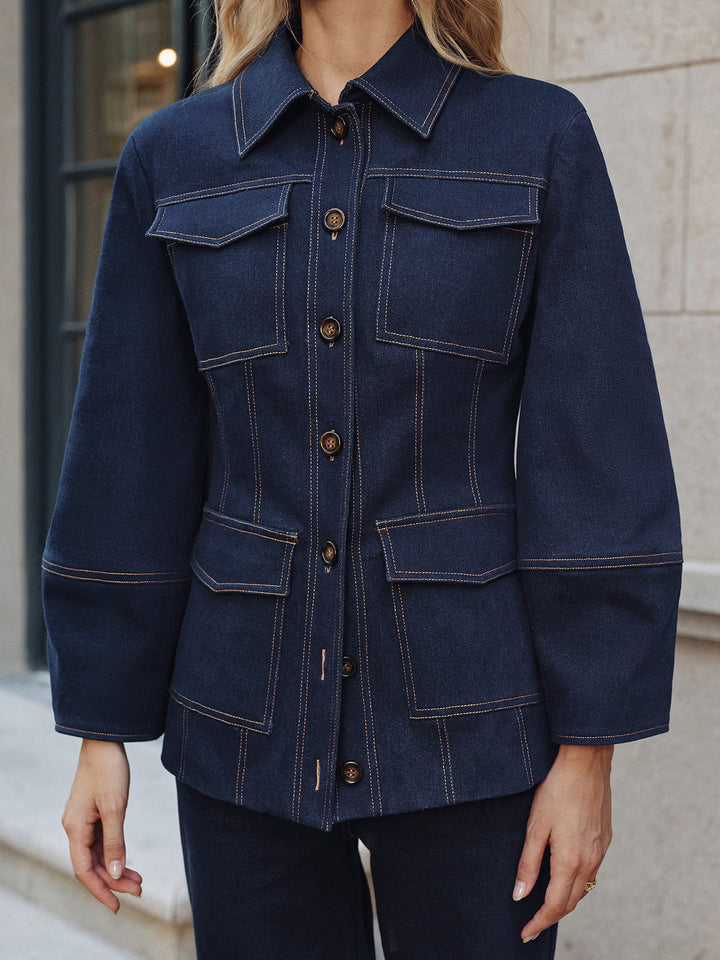 Womens Cropped Denim Jacket Contrast Stitch Trendy Fit