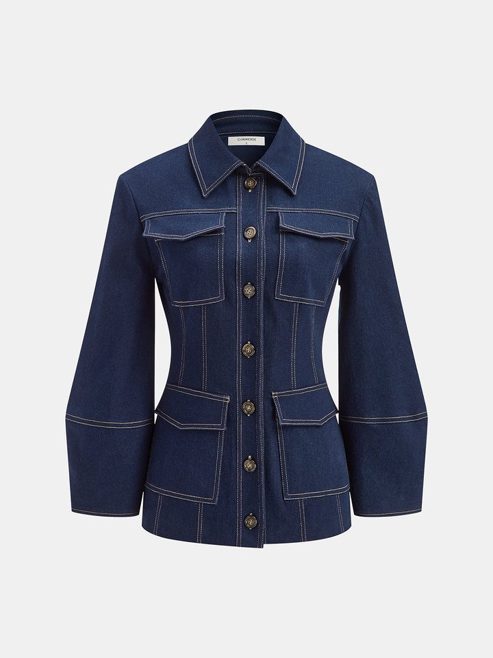 Womens Cropped Denim Jacket Contrast Stitch Trendy Fit
