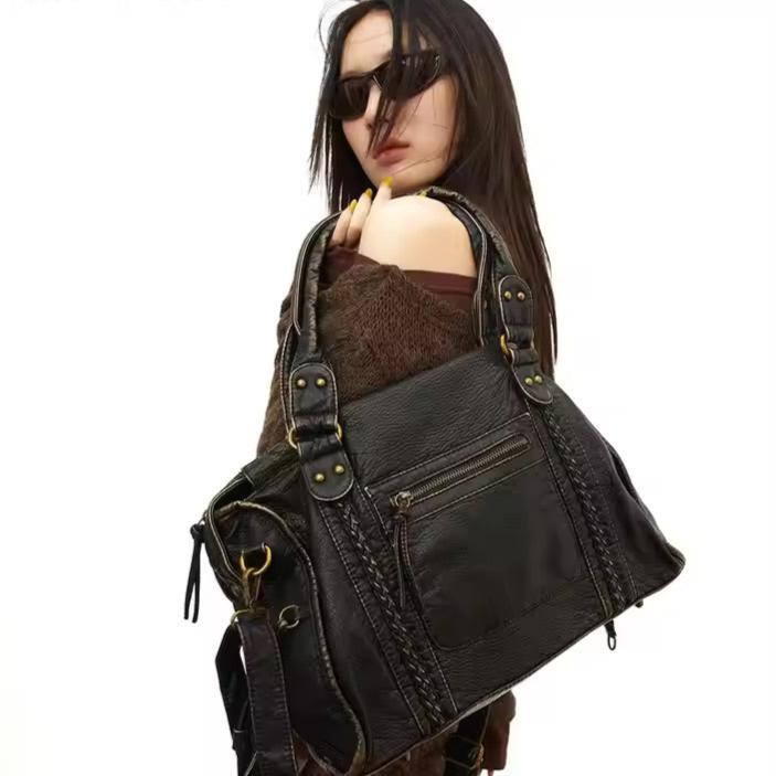 Womens Vintage Leather Shoulder Bag Classic Style