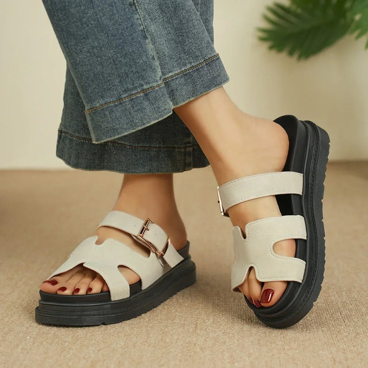 Womens Buckle Sandals Sporty Thick Sole Slides - BritishMode
