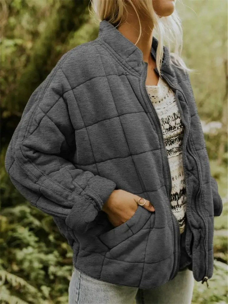 Womens Quilted Jacket Lightweight Padded Block Stitch Fit - BritishMode