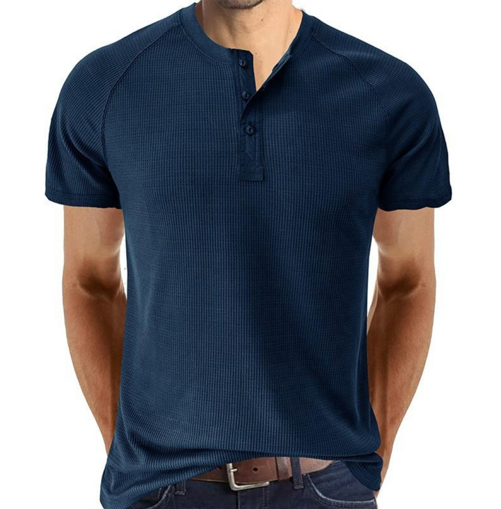 Mens Henley Shirt Soft Breathable Blend Button Placket