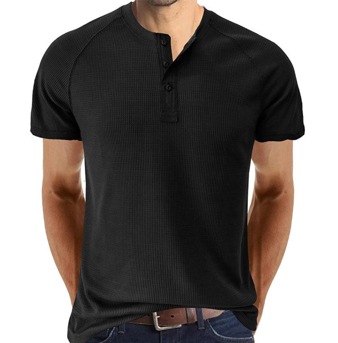 Mens Henley Shirt Soft Breathable Blend Button Placket