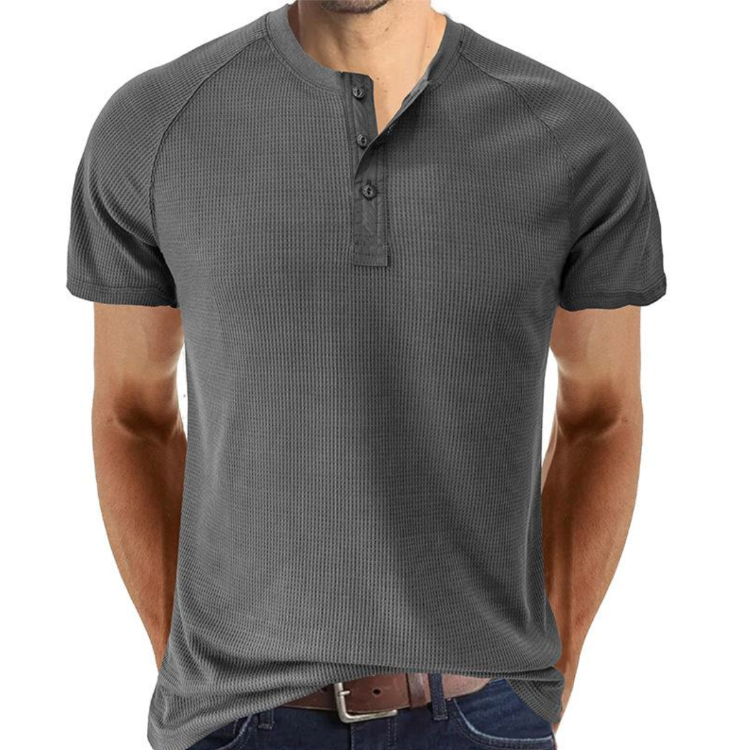 Mens Henley Shirt Soft Breathable Blend Button Placket