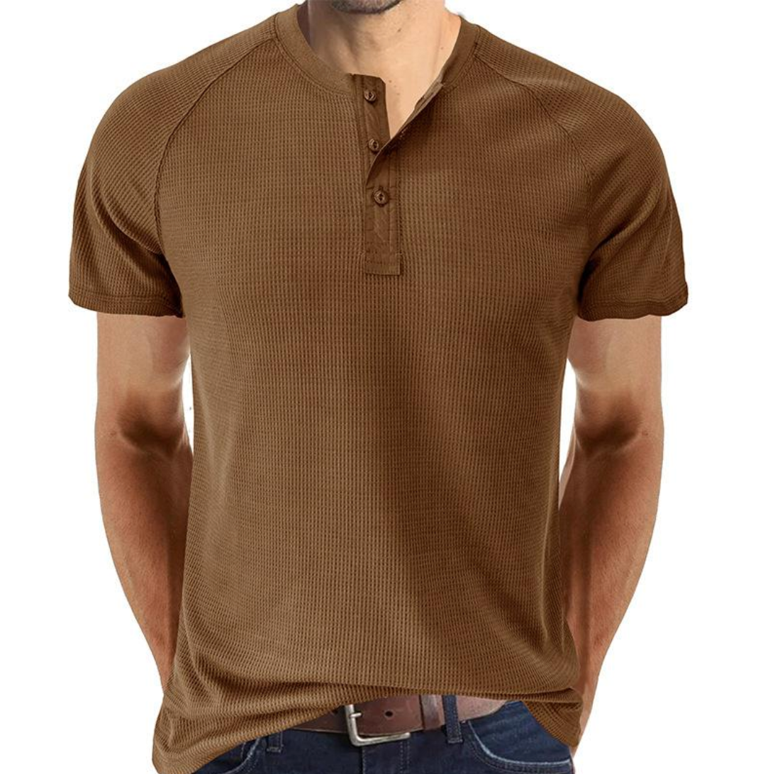 Mens Henley Shirt Soft Breathable Blend Button Placket