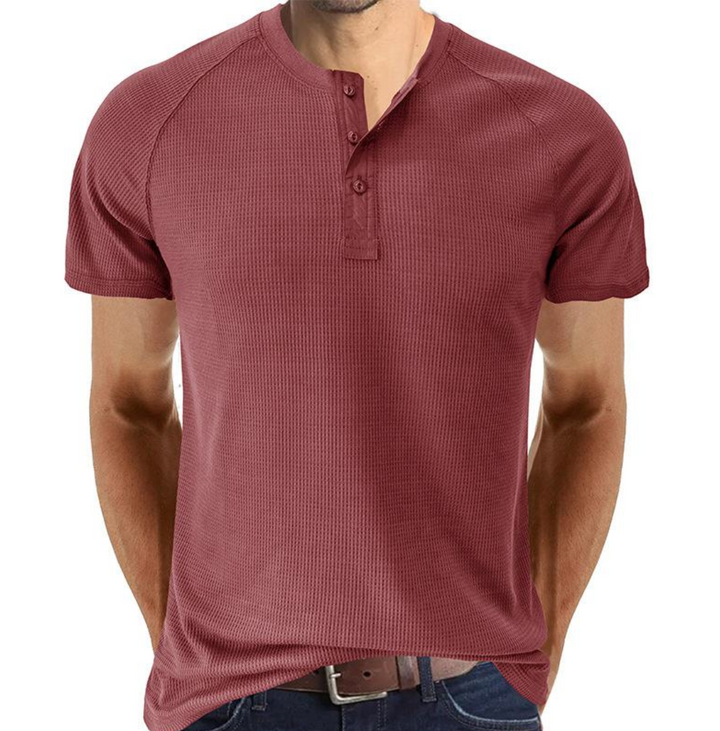 Mens Henley Shirt Soft Breathable Blend Button Placket
