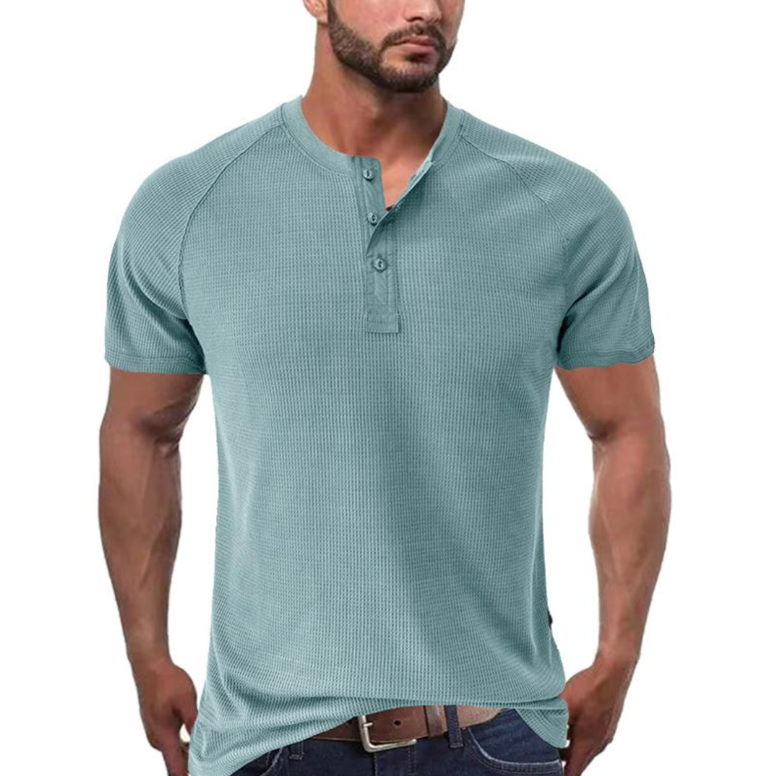Mens Henley Shirt Soft Breathable Blend Button Placket - BritishMode