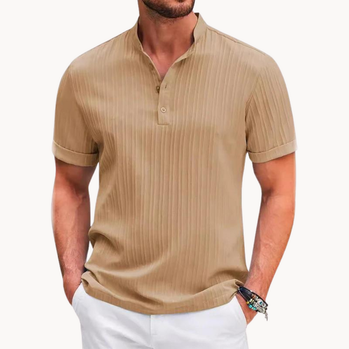Mens Henley Shirt Short Button Placket Flexible Fit