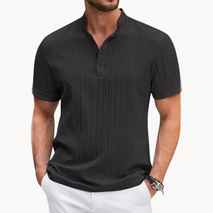 Mens Henley Shirt Short Button Placket Flexible Fit