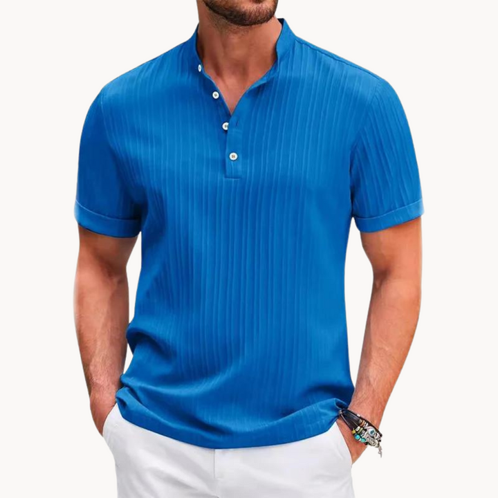 Mens Henley Shirt Short Button Placket Flexible Fit