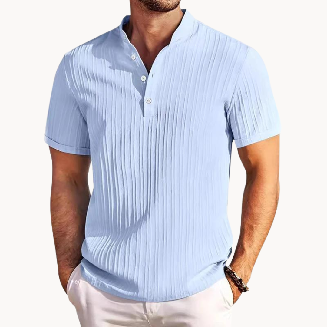 Mens Henley Shirt Short Button Placket Flexible Fit - BritishMode