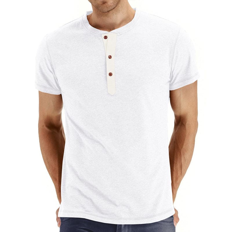 Mens Henley T-Shirt Soft Knit Fabric Adjustable Neck Placket