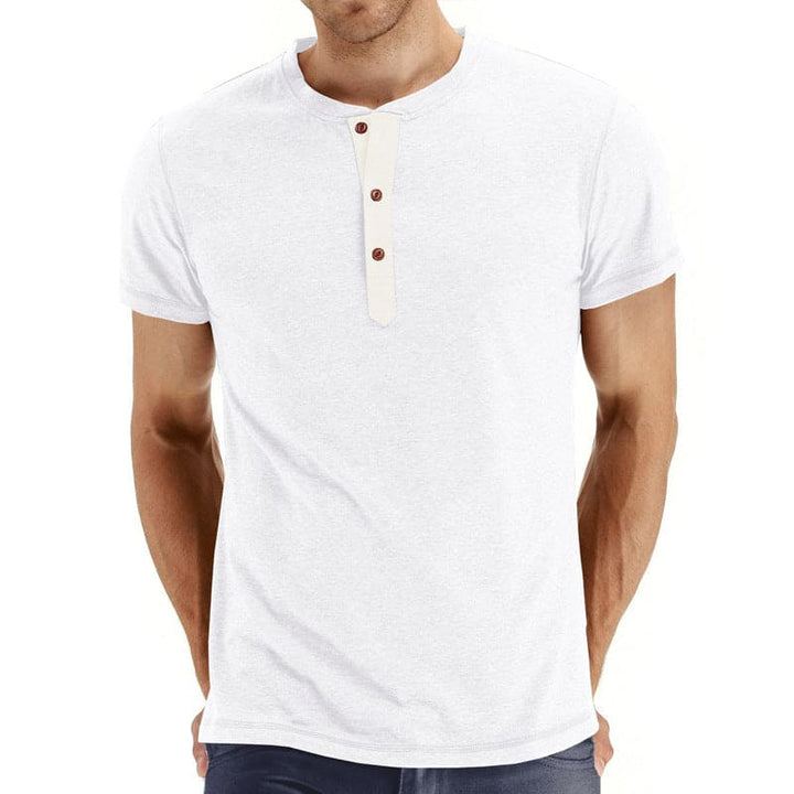 Mens Henley T-Shirt Soft Knit Fabric Adjustable Neck Placket