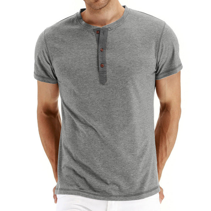 Mens Henley T-Shirt Soft Knit Fabric Adjustable Neck Placket