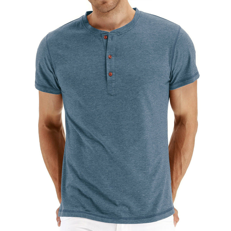 Mens Henley T-Shirt Soft Knit Fabric Adjustable Neck Placket