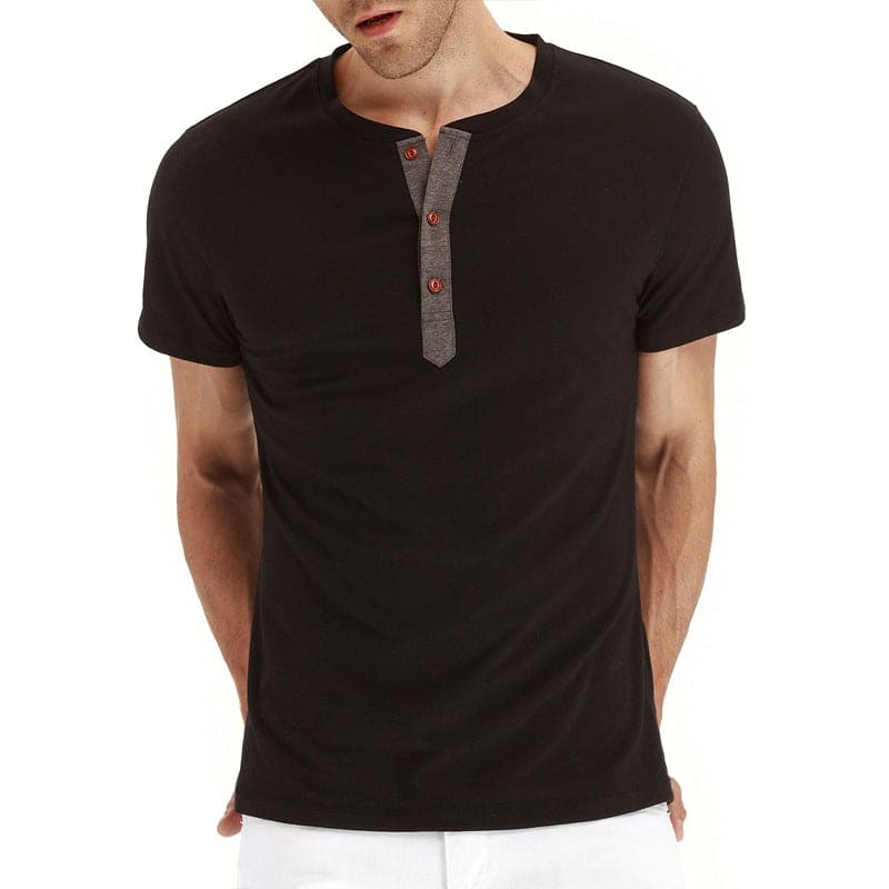 Mens Henley T-Shirt Soft Knit Fabric Adjustable Neck Placket