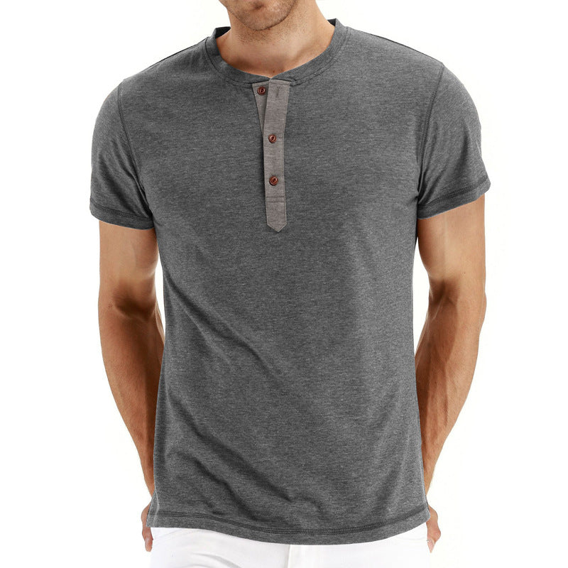 Mens Henley T-Shirt Soft Knit Fabric Adjustable Neck Placket