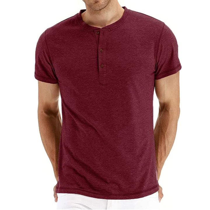 Mens Henley T-Shirt Soft Knit Fabric Adjustable Neck Placket