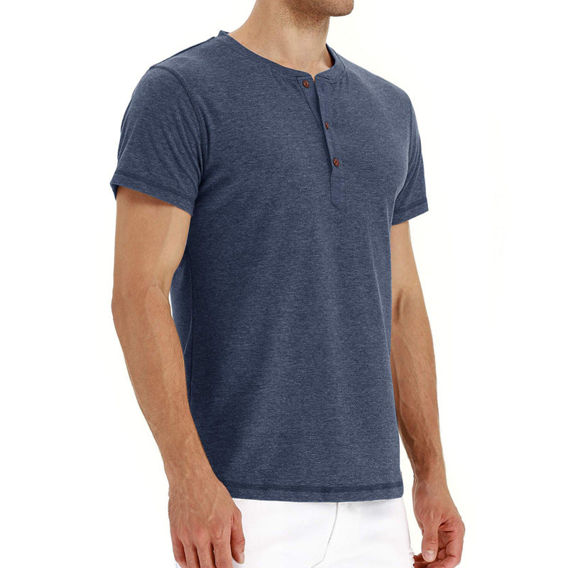 Mens Henley T-Shirt Soft Knit Fabric Adjustable Neck Placket