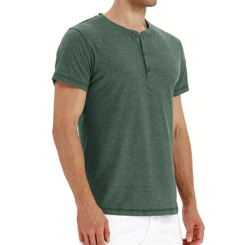 Mens Henley T-Shirt Soft Knit Fabric Adjustable Neck Placket