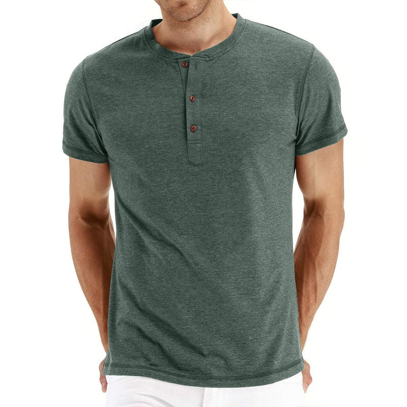 Mens Henley T-Shirt Soft Knit Fabric Adjustable Neck Placket