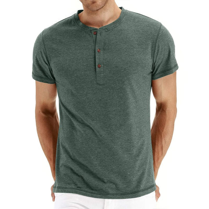 Mens Henley T-Shirt Soft Knit Fabric Adjustable Neck Placket