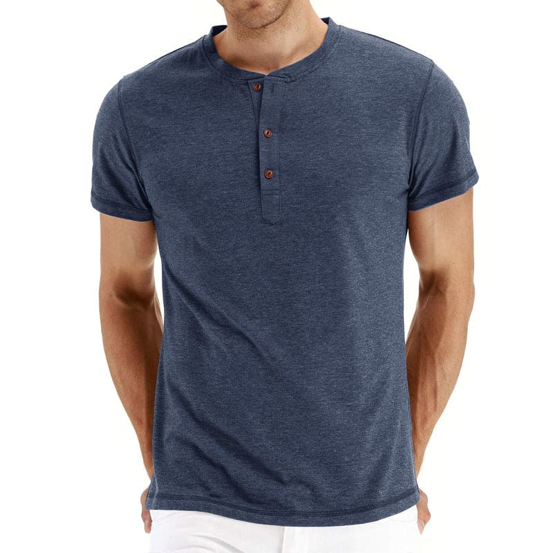 Mens Henley T-Shirt Soft Knit Fabric Adjustable Neck Placket - BritishMode