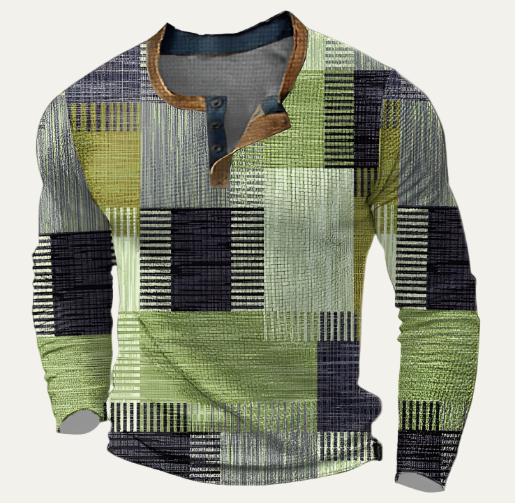 Mens Long Sleeve Henley Shirt Abstract Pattern