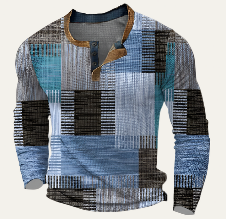 Mens Long Sleeve Henley Shirt Abstract Pattern