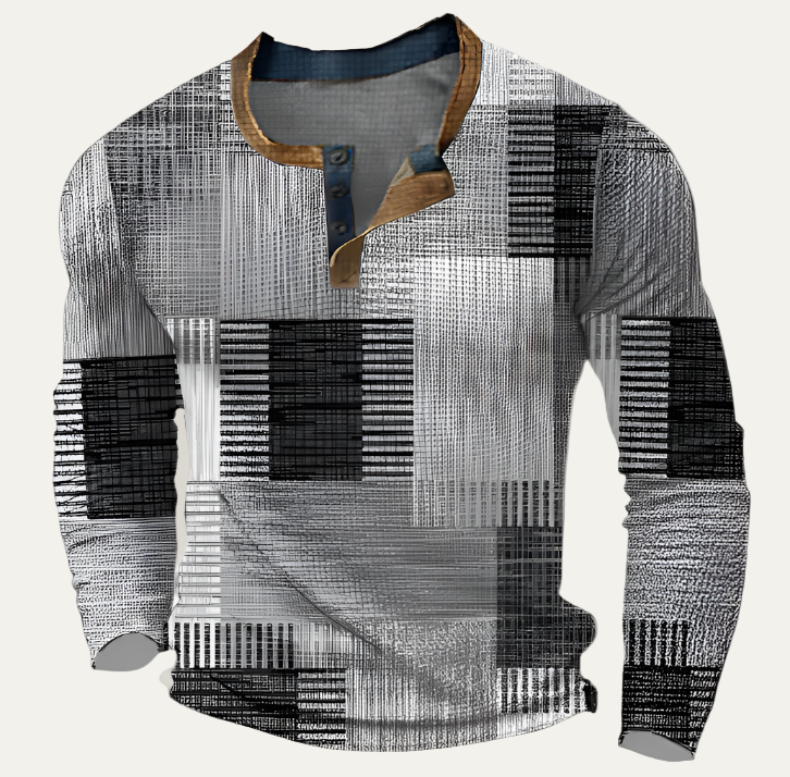 Mens Long Sleeve Henley Shirt Abstract Pattern