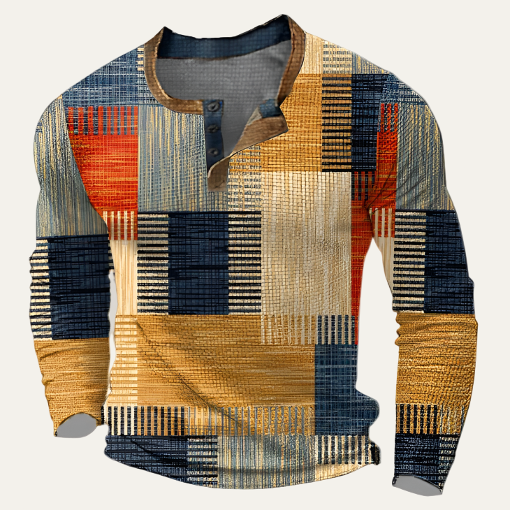 Mens Long Sleeve Henley Shirt Abstract Pattern - BritishMode