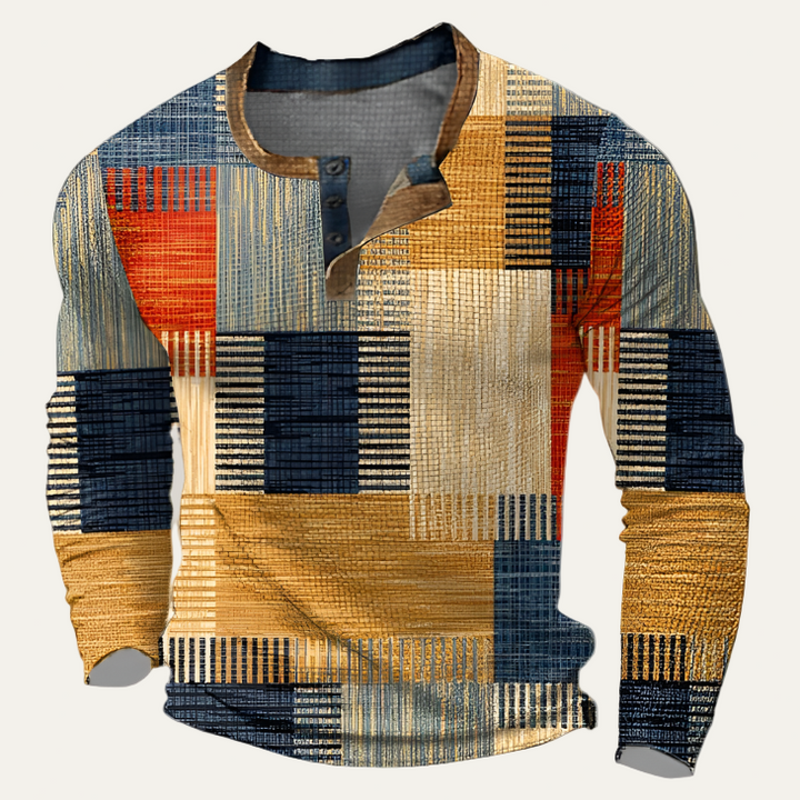 Mens Long Sleeve Henley Shirt Abstract Pattern - BritishMode