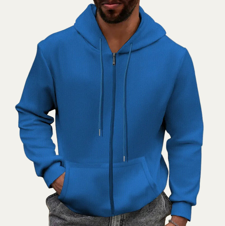 Mens Waffle Knit Hoodie Textured Full Zip
