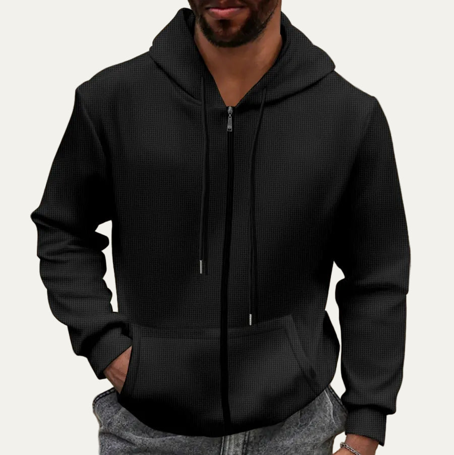 Mens Waffle Knit Hoodie Textured Full Zip